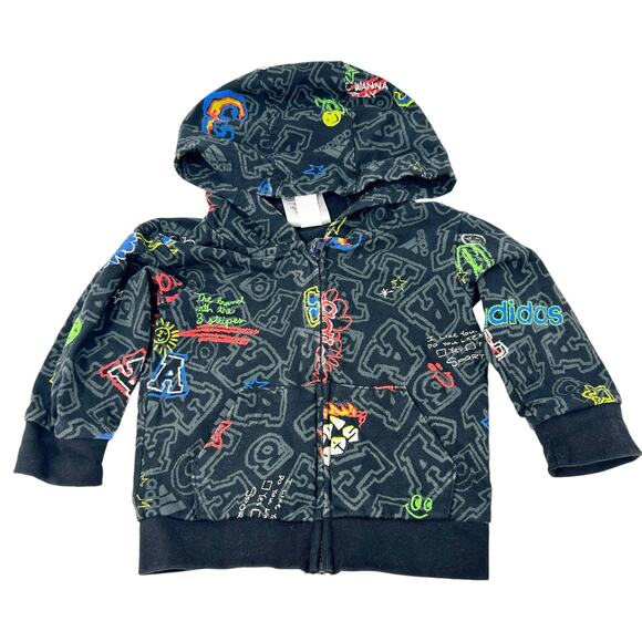 Adidas Baby Boys Graffiti Streetwear Allover A‎ Print Full Zip Hoodie Size 9M - Picture 1 of 5